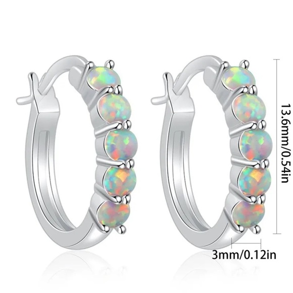 Womens 925 Sterling Silver Fire Opal Round Circle Huggie Hoop Earrings Gift I80 - Picture 5 of 5